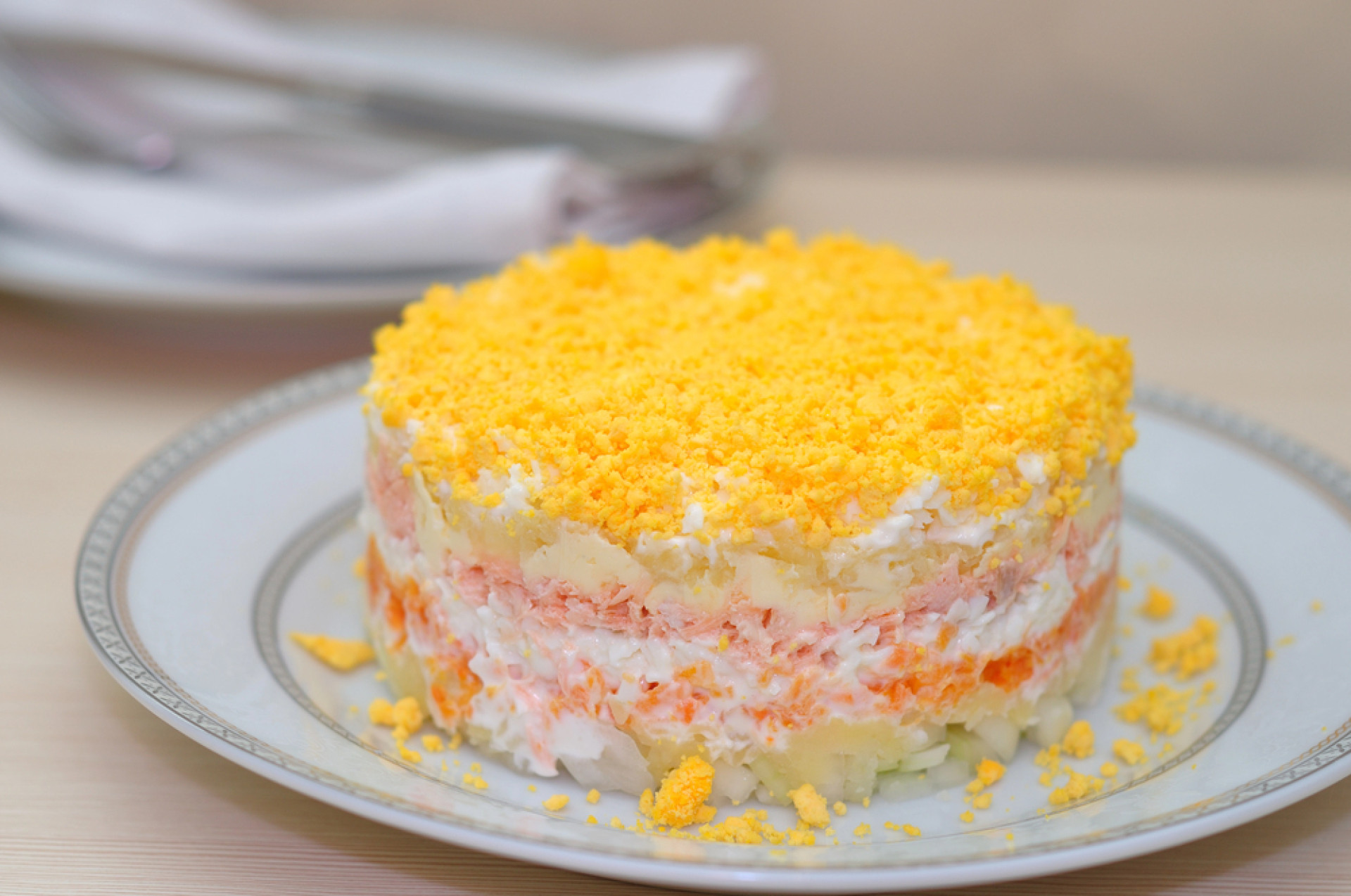 'Мимоза' с лососем и сыром рецепт